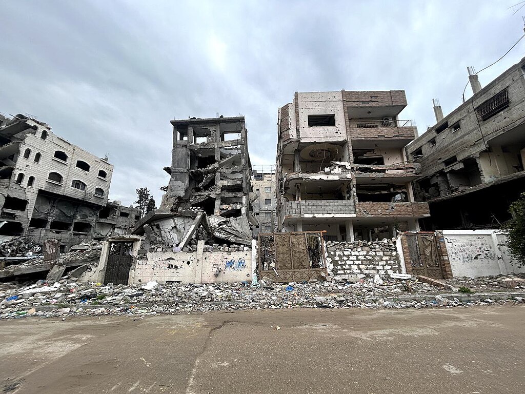 Bombed buildings on Al Thawra Street in the Gaza Strip, date 27 February 2025, wiki commons